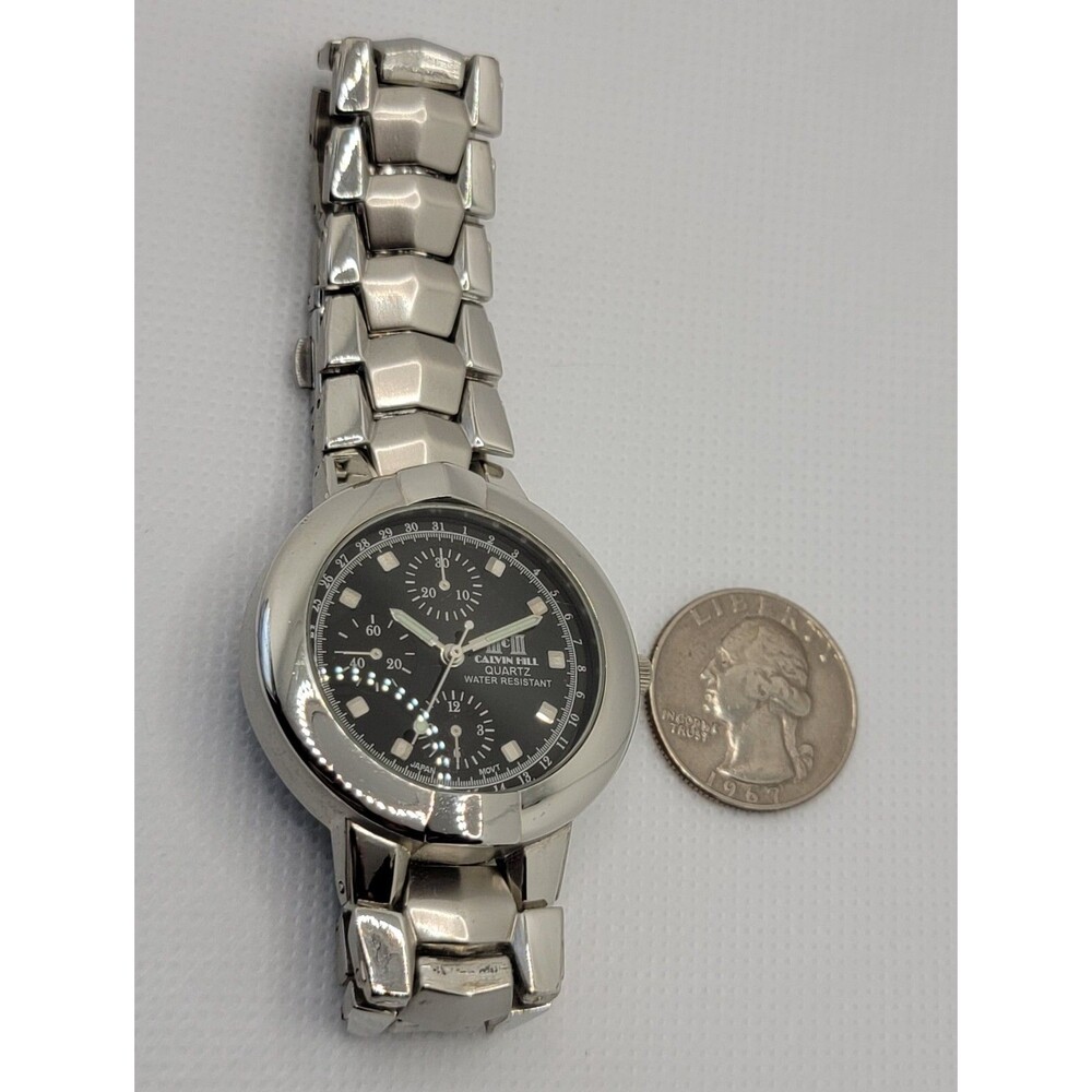 Men's Calvin Hill Classic Round Silver Tone Black Dial Link Bracelet Watch 01 - Picture 6 of 8